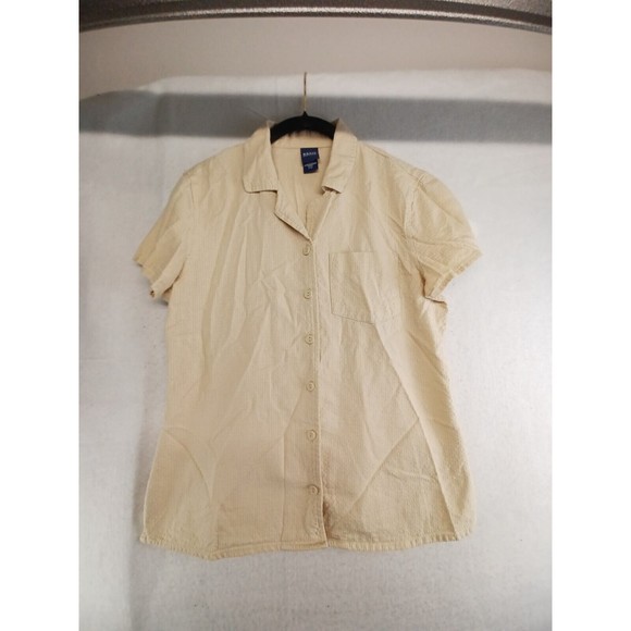 Basic Editions Tops - Basic Editions Shirt Women's Tan Small Short Sleeve Button- Down Cotton Blend